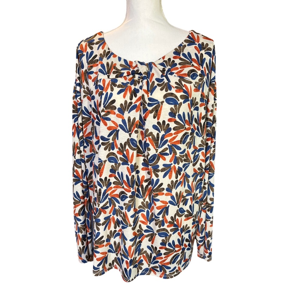 Sew In Love Womens XL Abstract Leaf Print Twist Neck Long Sleeve Boho Top